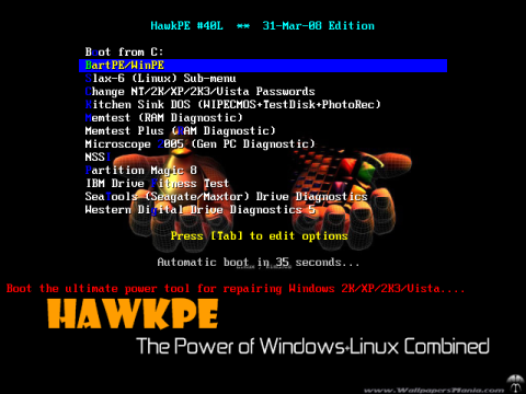HawkPE-40 Boot Menu 480x360