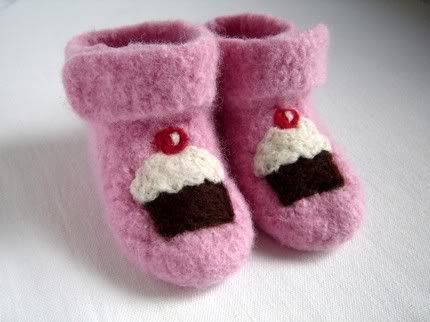 Chocolate Cupcakes on Pink Felted Ankle Booties