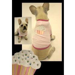 Fitted Rhinestone Dog Tee with cupcake applique