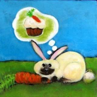 Original Acrylic on Canvas Bunny Carrot Cupcake Dreams by Ellen Haasen