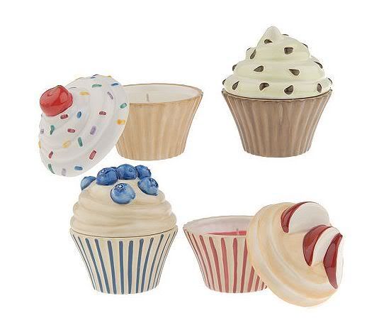Set of 4 Ceramic Cupcakes with Candles by Valerie