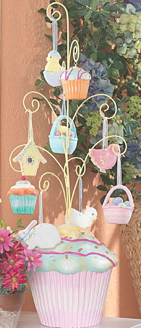 30" Resin Cupcake Easter Tree w Ornaments 