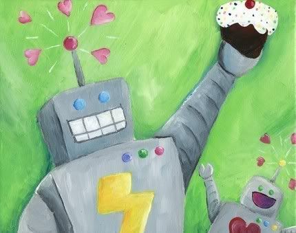 Robot hearts cupcake