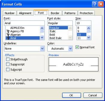 Format Cells - Font