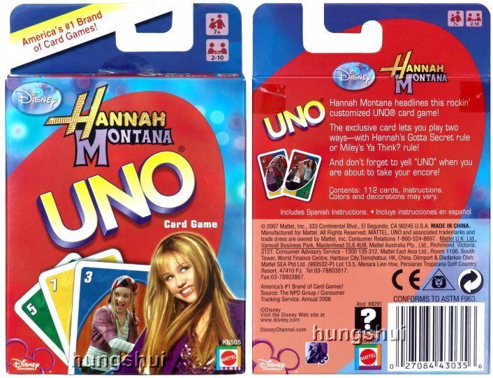 Details about Disney HANNAH MONTANA UNO Play Card Game MATTEL