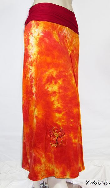 Grecian OBV Long Skirt~Flame Colorway with Phoenix~Semi-Custom-Size M through XXL