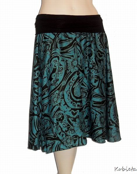 CYBER MONDAY AUCTION!Kobieta 1/2 Circle Yoga Skirt~Teal & Black Art Deco Print~Size XXS-Med