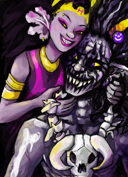 Smiling Condesce presents a troll-skull necklace to GHB