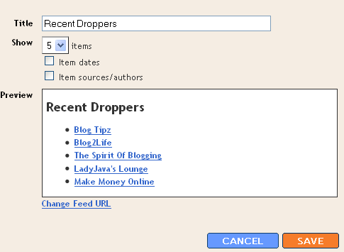 Recent Entrecard dropper widget for Blogger beta